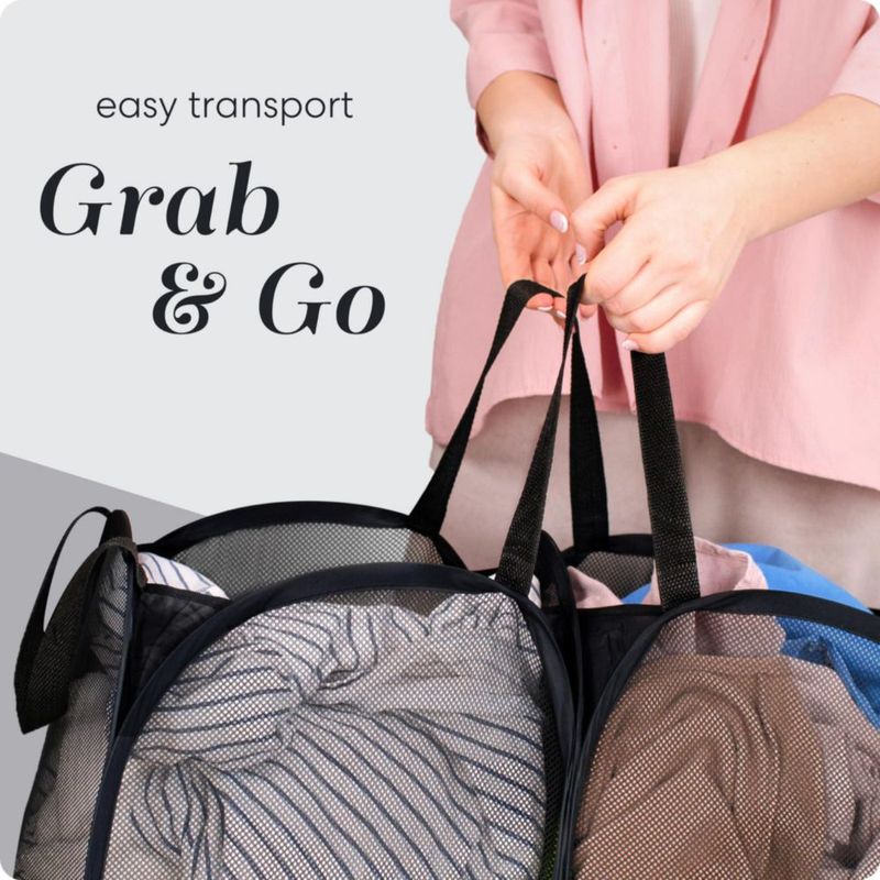 Cesto de ropa doble plegable Handy Laundry 2 compartimentos de malla negro