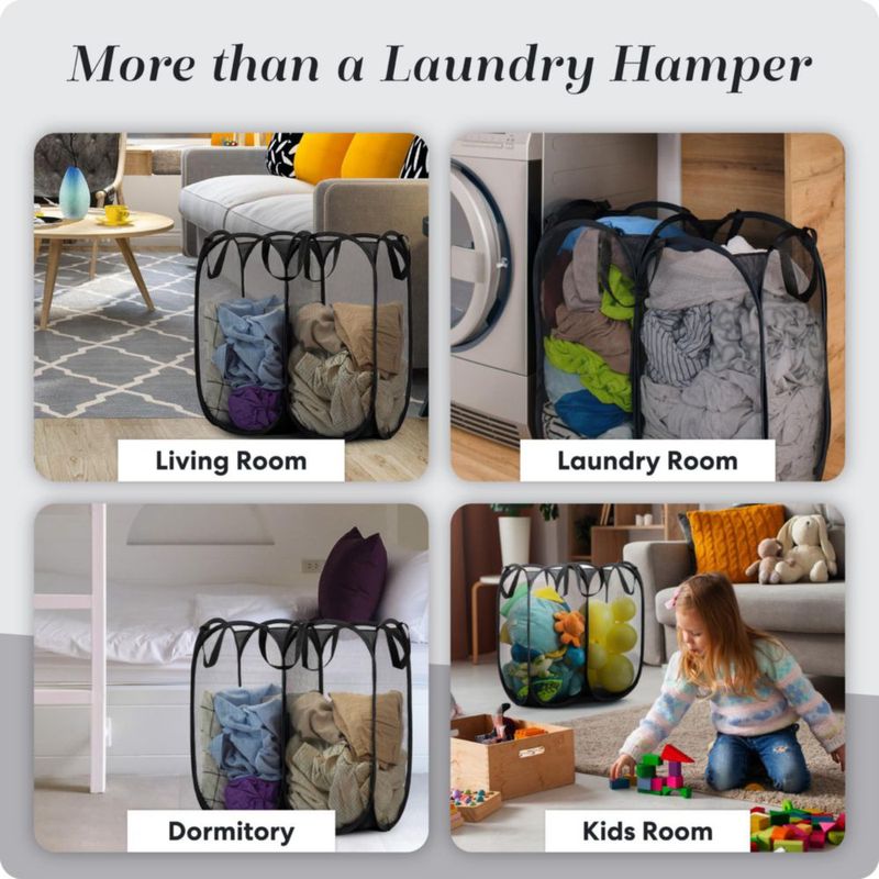 Cesto de ropa doble plegable Handy Laundry 2 compartimentos de malla negro