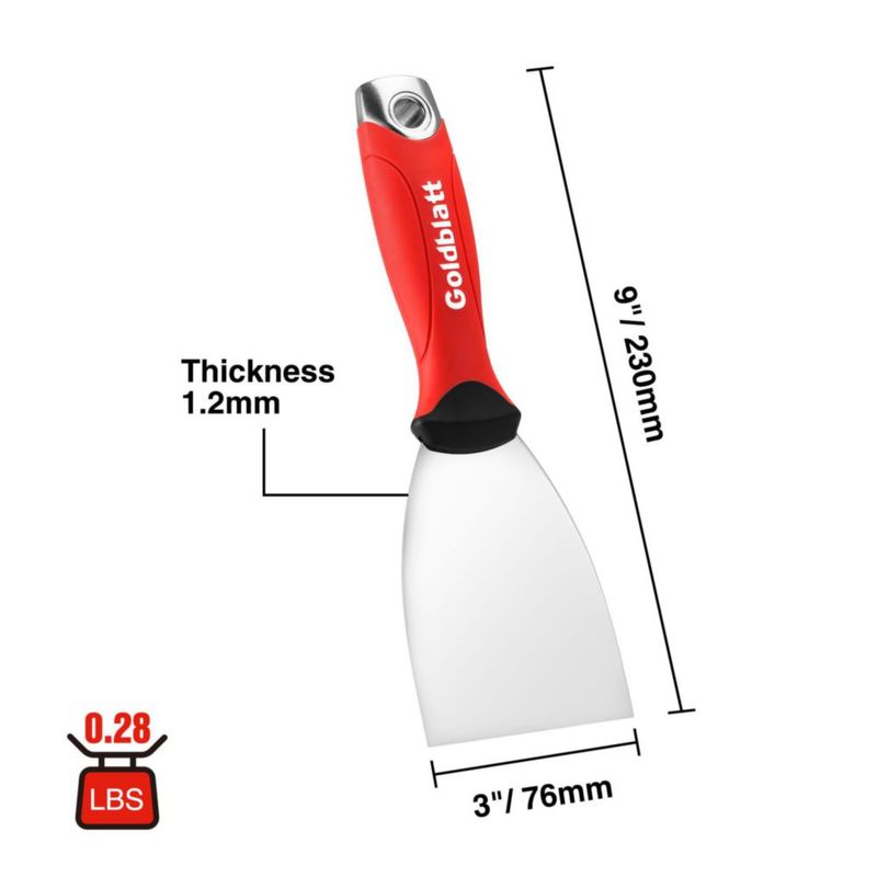 Goldblatt Espátula de 3" de Acero Inoxidable para Raspar Pintura con Extremo de Martillo Mango Ergonómico Ideal para Reparar y Acabar Tablaroca