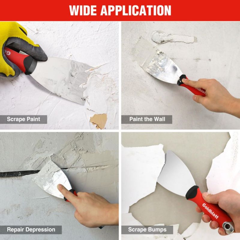 Goldblatt Espátula de 3" de Acero Inoxidable para Raspar Pintura con Extremo de Martillo Mango Ergonómico Ideal para Reparar y Acabar Tablaroca