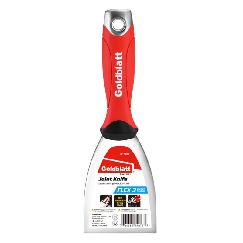 Goldblatt Espátula de 3" de Acero Inoxidable para Raspar Pintura con Extremo de Martillo Mango Ergonómico Ideal para Reparar y Acabar Tablaroca