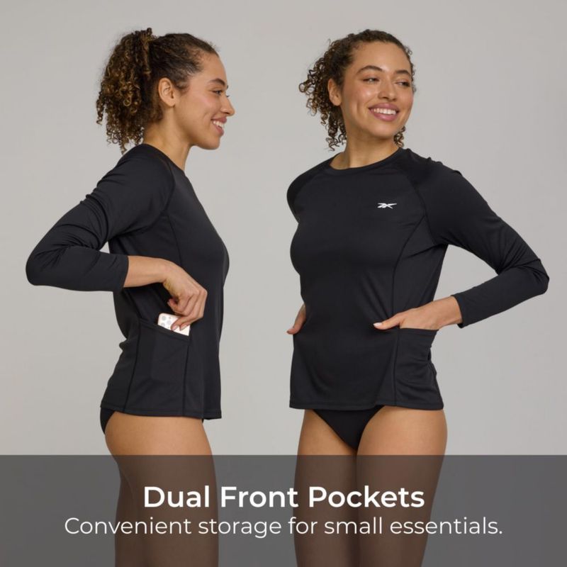 Camiseta Rash Guard Reebok Mujer Manga Larga con Bolsillo SPF