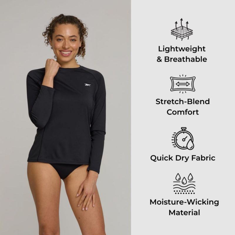Camiseta Rash Guard Reebok Mujer Manga Larga con Bolsillo SPF
