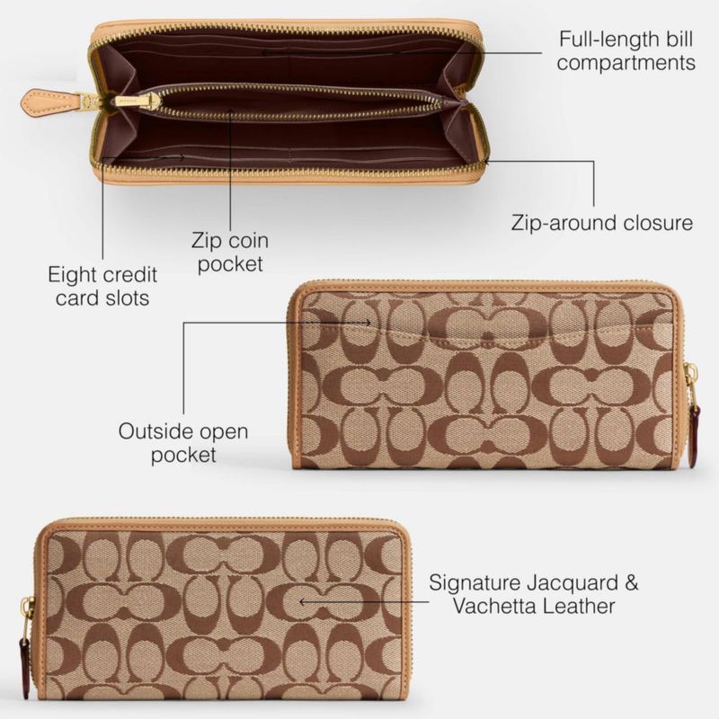 Billetera Coach Slim Accordion con Cremallera 19 cm × 9 cm × 2 cm