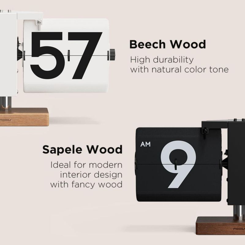 Reloj de escritorio Mooas Classic Modern Wood Flip (Blanco)