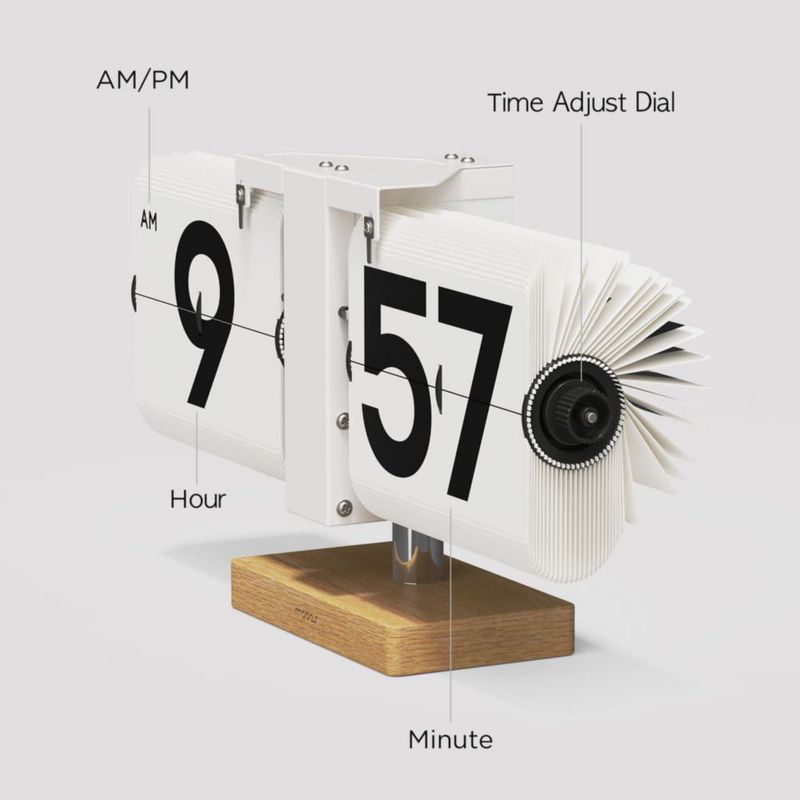 Reloj de escritorio Mooas Classic Modern Wood Flip (Blanco)