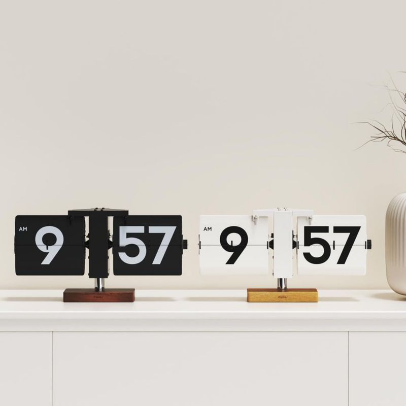 Reloj de escritorio Mooas Classic Modern Wood Flip (Blanco)