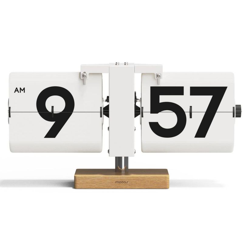 Reloj de escritorio Mooas Classic Modern Wood Flip (Blanco)