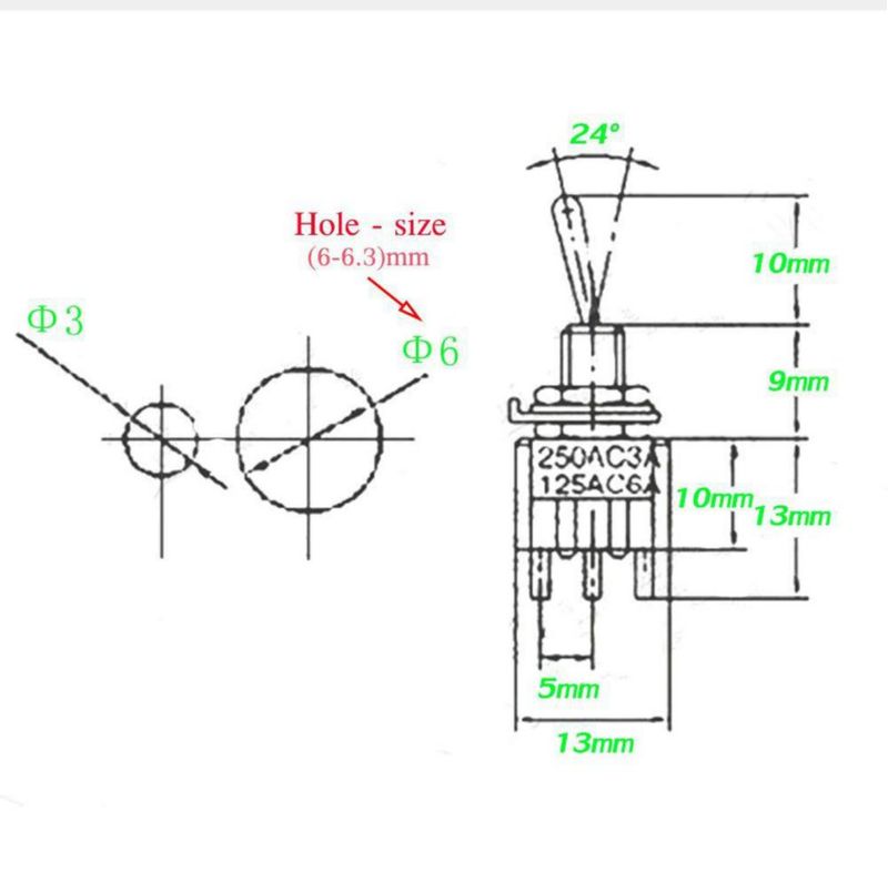Interruptor de palanca donjon SPST 1V‑250V pre-cableado 10 uds