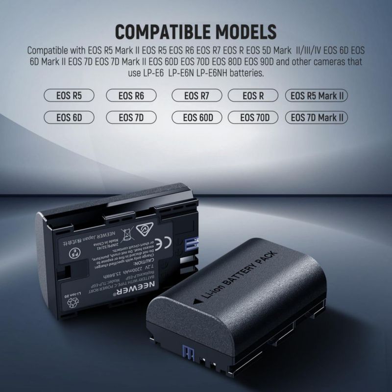 Batería y Cargador NEEWER LP-E6P/E6NH/E6N 2200 mAh