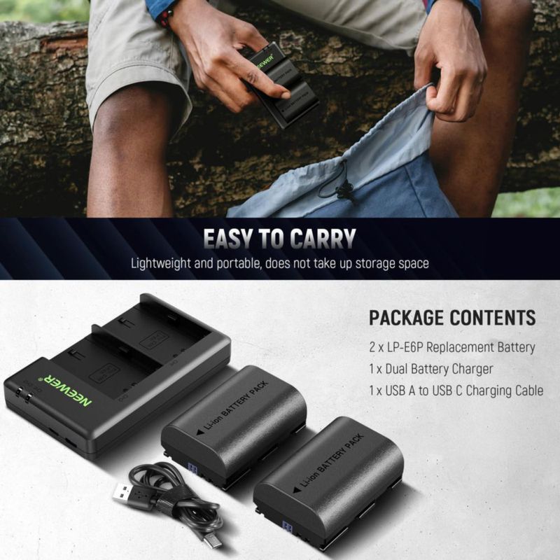 Batería y Cargador NEEWER LP-E6P/E6NH/E6N 2200 mAh