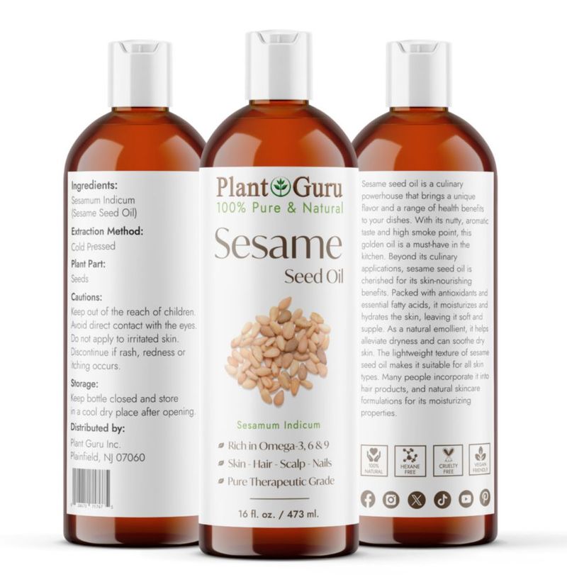 Aceite de semillas de sésamo Plant Guru 473 ml Prensado en frío 100 % puro