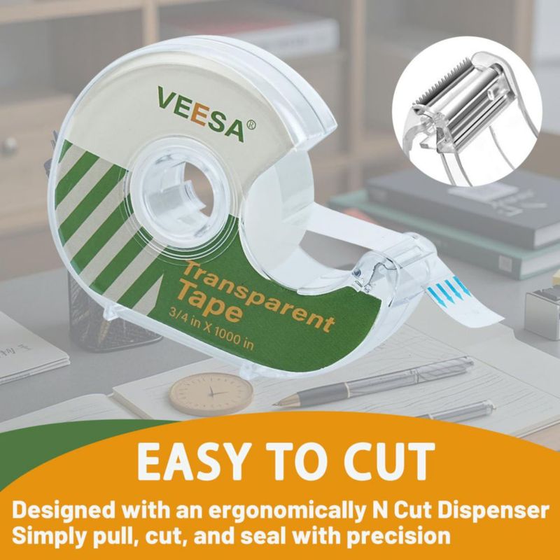 Cinta adhesiva transparente VEESA con dispensador 3/4 x 1000'' 12 rollos clara