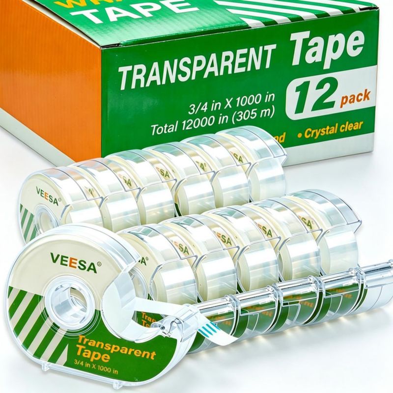 Cinta adhesiva transparente VEESA con dispensador 3/4 x 1000'' 12 rollos clara