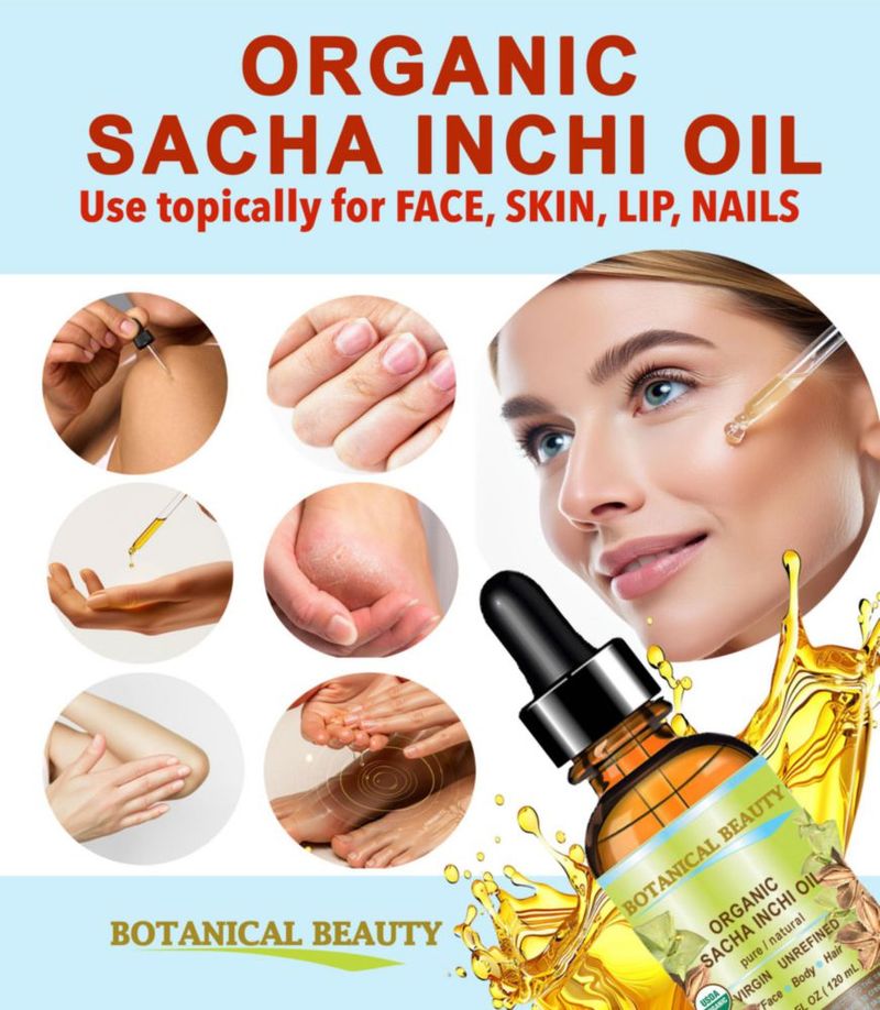 Aceite orgánico de Sacha Inchi Botanical Beauty 100 % natural puro sin diluir virgen sin refinar prensado en frío portador certificado orgánico para