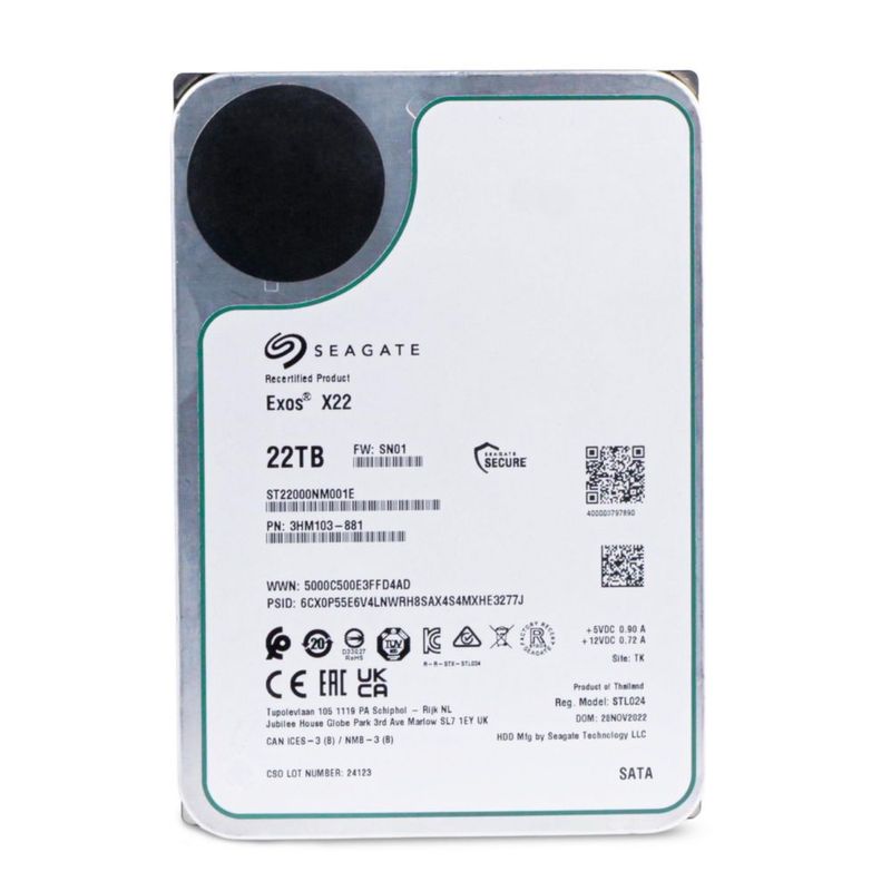 Disco Duro Interno Seagate Exos X22 22TB 35" SATA 7200 RPM