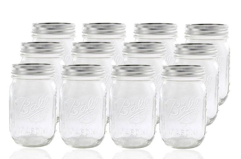Juego de 12 frascos tipo Mason Ball de boca regular con tapa