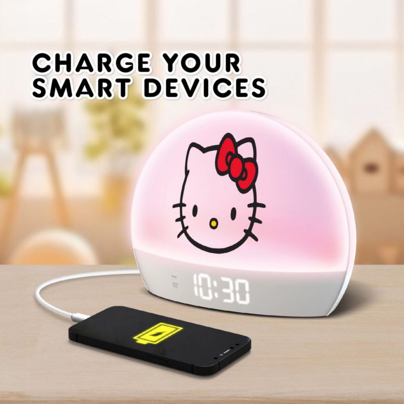 Reloj despertador Hello Kitty LED multicolor con carga USB