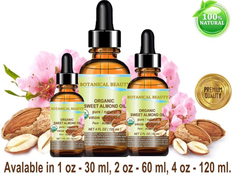 Botanical Beauty Aceite de Almendra Dulce Orgánico 100% Puro Natural Virgen No Refinado Sin Diluir Prensado en Frío Aceite Portador para Cara Piel