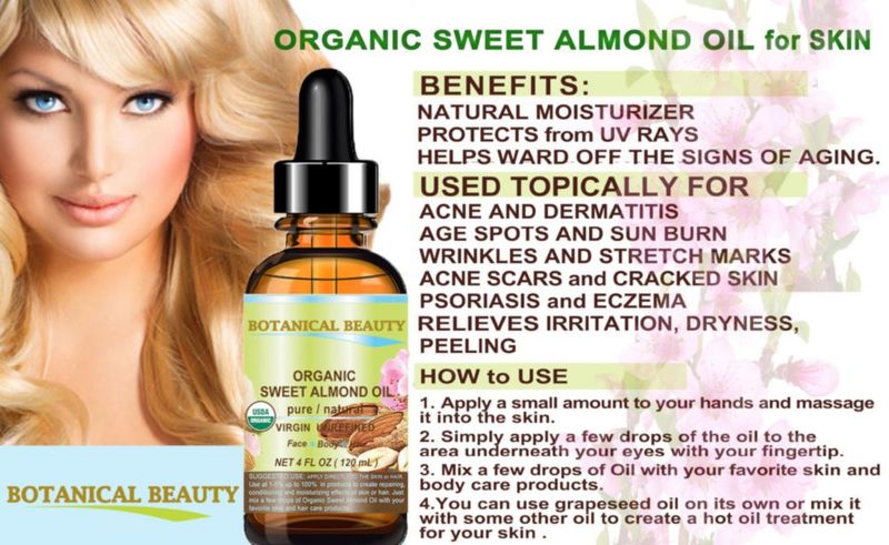 Botanical Beauty Aceite de Almendra Dulce Orgánico 100% Puro Natural Virgen No Refinado Sin Diluir Prensado en Frío Aceite Portador para Cara Piel