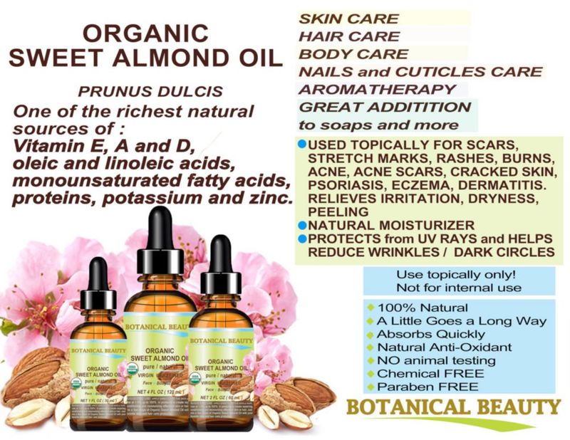 Botanical Beauty Aceite de Almendra Dulce Orgánico 100% Puro Natural Virgen No Refinado Sin Diluir Prensado en Frío Aceite Portador para Cara Piel