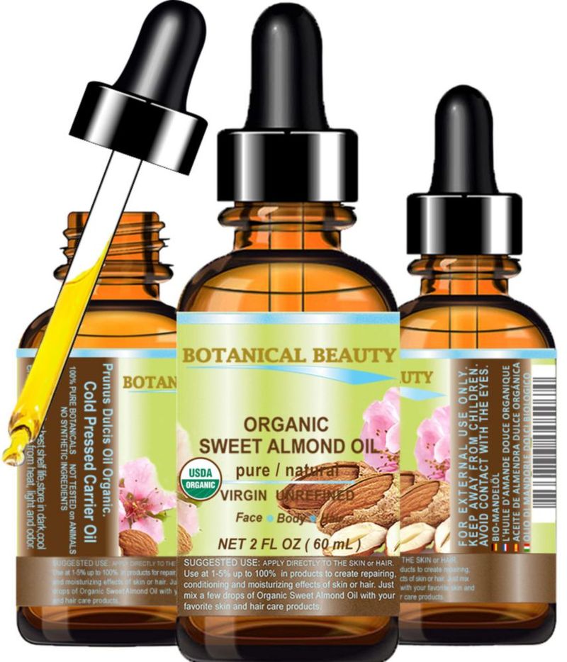 Botanical Beauty Aceite de Almendra Dulce Orgánico 100% Puro Natural Virgen No Refinado Sin Diluir Prensado en Frío Aceite Portador para Cara Piel