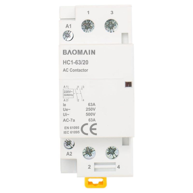 BAOMAIN Contactores Modular 220 V CA 2 Polos 63 A 2NO Montaje en Carril DIN
