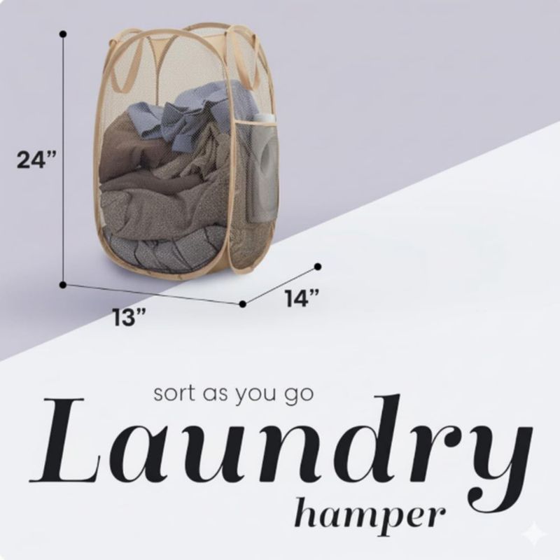 Cesto de ropa plegable de malla Handy Laundry 36x33x61 cm rosa con bolsillo lateral