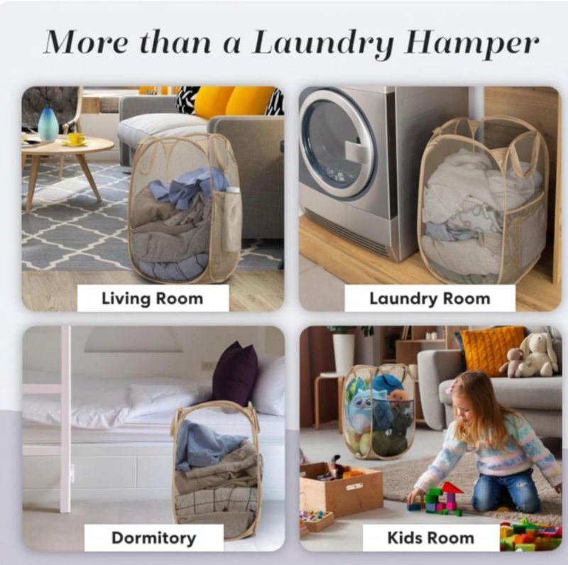 Cesto de ropa plegable de malla Handy Laundry 36x33x61 cm rosa con bolsillo lateral