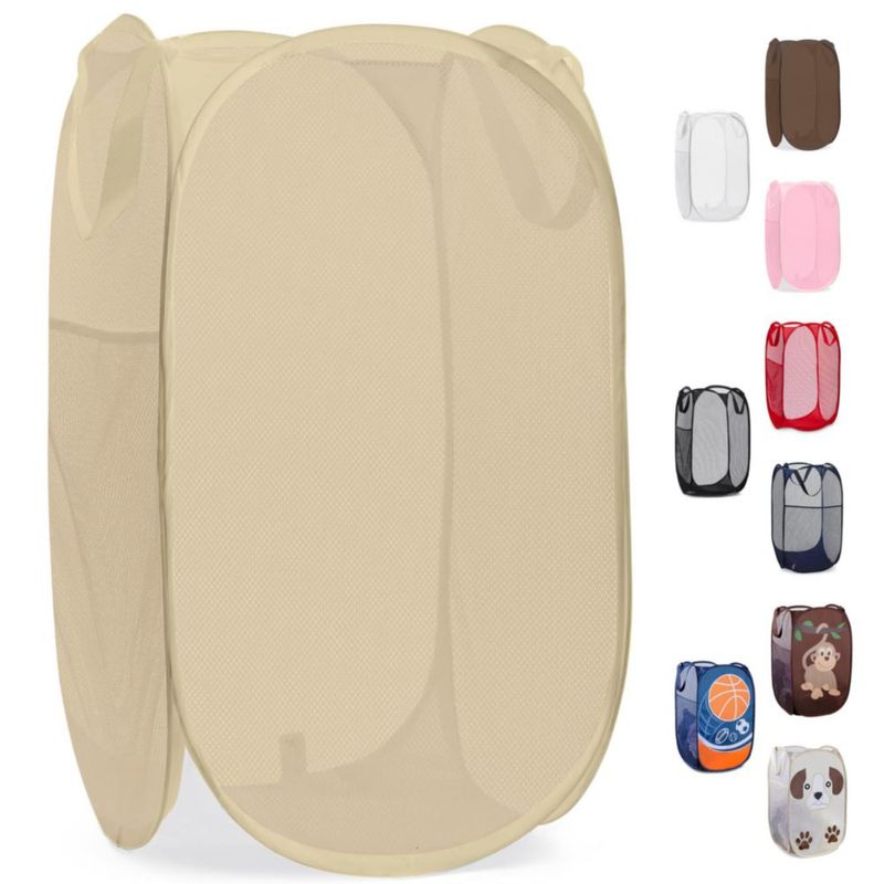 Cesto de ropa plegable de malla Handy Laundry 36x33x61 cm rosa con bolsillo lateral