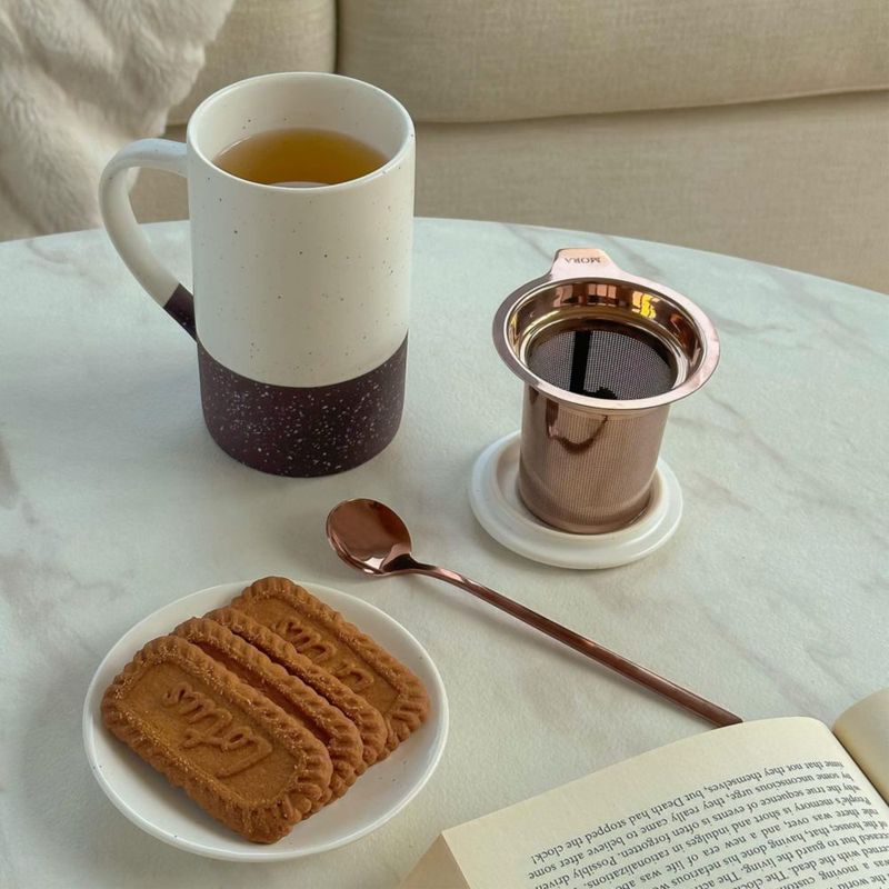 Taza de té MORA 355 ml con infusor y tapa