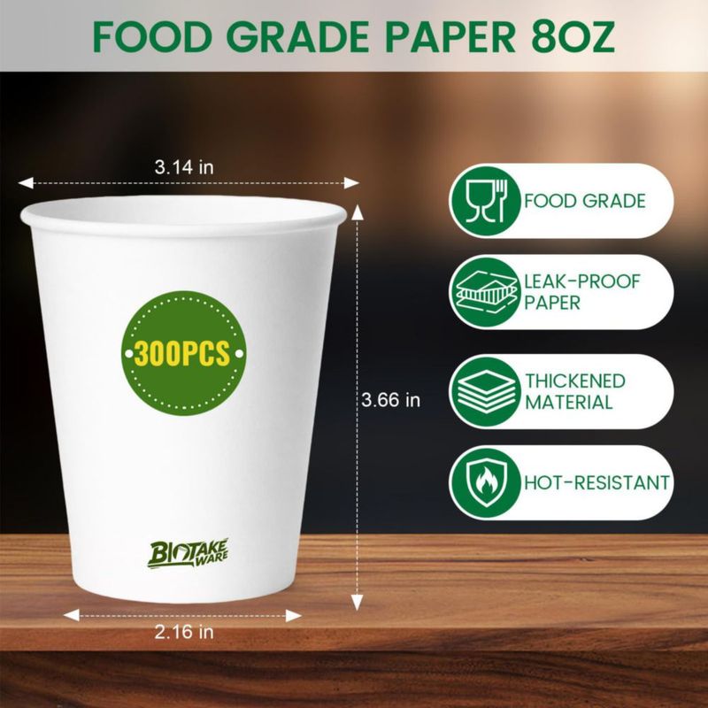 Vasos de Papel Biotakeware 240 ml 300 unidades Descartables
