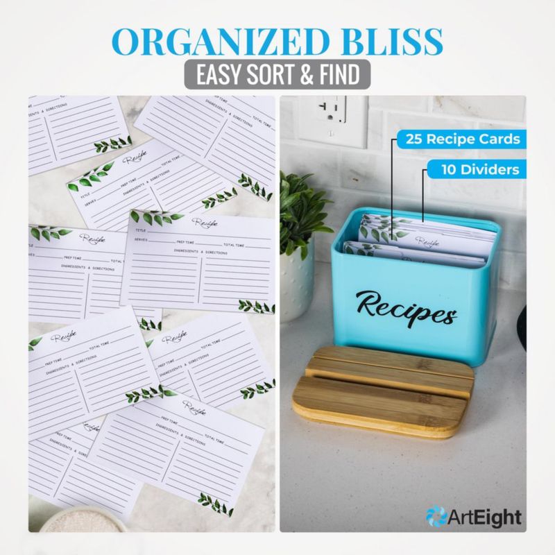 Caja de Recetas ArtEight Negra 10x15 cm 25 Tarjetas + Divisores