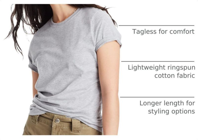 Camiseta Hanes Mujer Talla M Light Steel Manga Corta