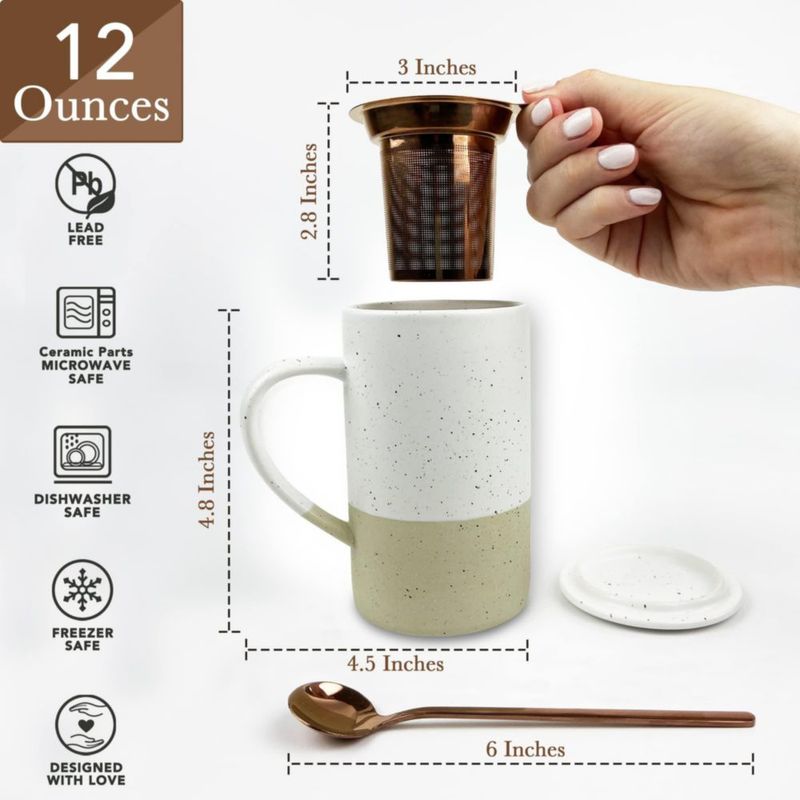 Taza de té MORA 355 ml con infusor y tapa