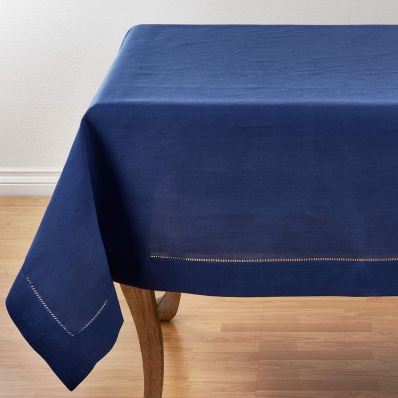 Mantel SARO LIFESTYLE 213 cm Azul Marino con Ribete de Punto de Hem