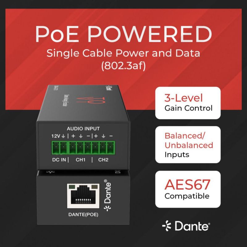 Codificador de audio OREI de 2 canales Dante/AES67