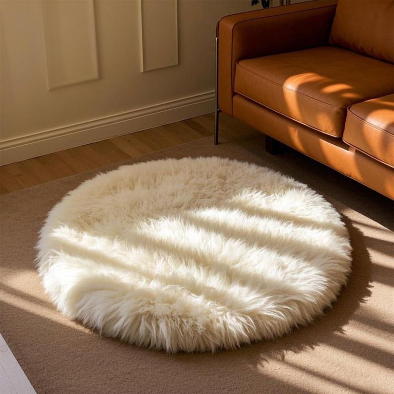 Alfombra Kopar Redonda de Piel de Cordero 122 cm Blanco Natural