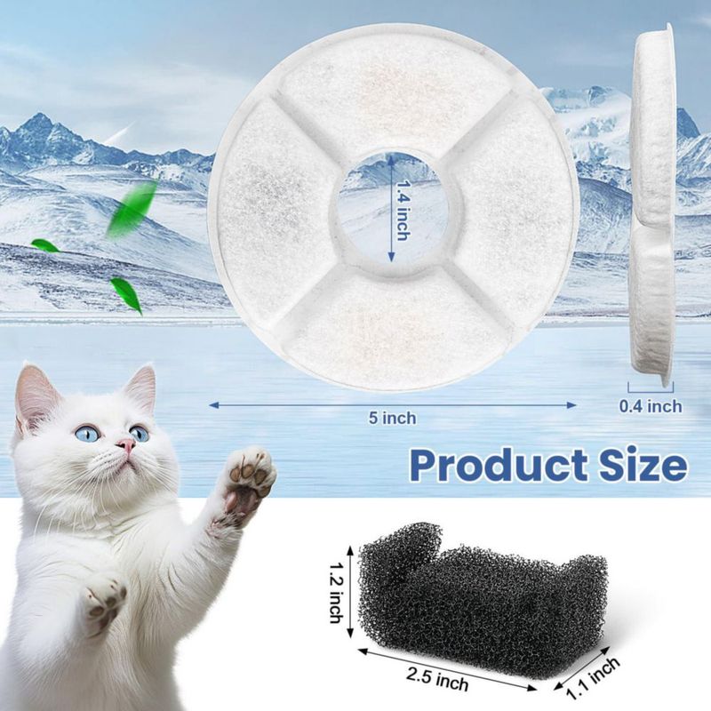 Filtro para fuente de agua para gatos Beyolike 13 cm – Pack de 16