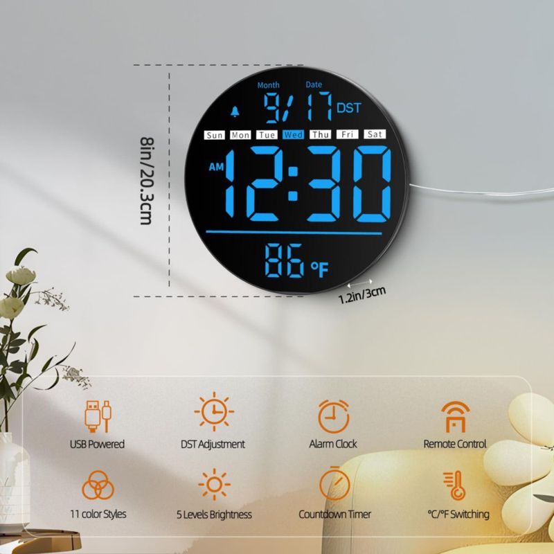 Reloj de Pared HAITANG 20 cm Pantalla LED con Control Remoto