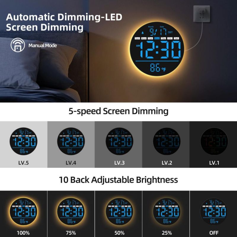 Reloj de Pared HAITANG 20 cm Pantalla LED con Control Remoto
