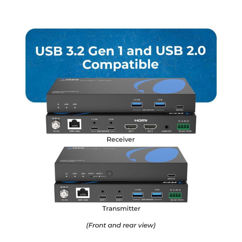 Extensor USB Cat6 2X USB‑C RS‑232 con Audio