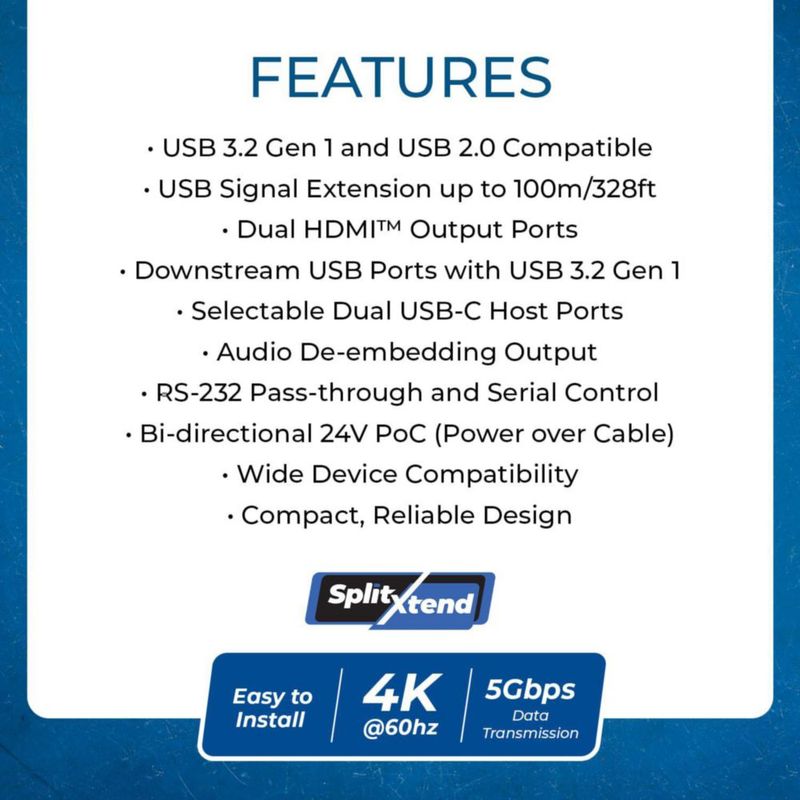 Extensor USB Cat6 2X USB‑C RS‑232 con Audio