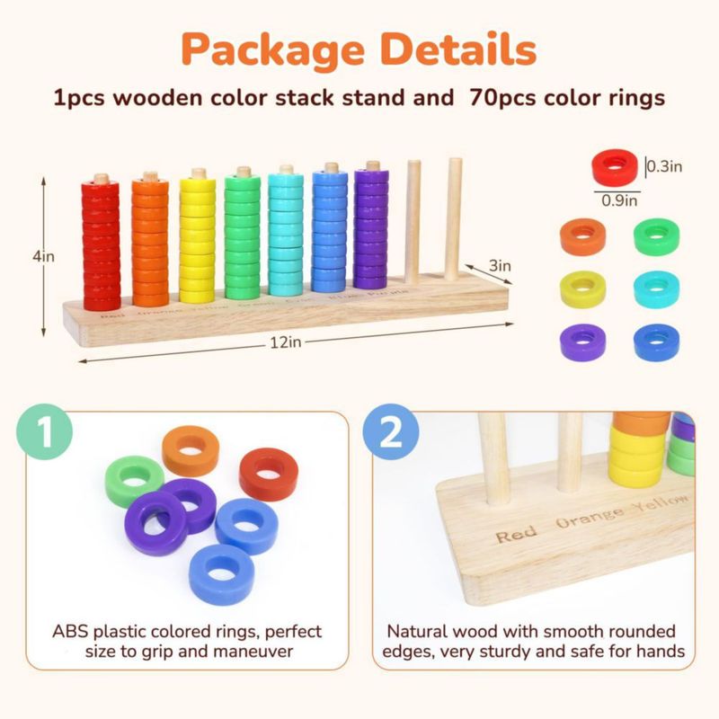 Juego de apilamiento LITTLE YIFINI de 7 colores con anillos de madera