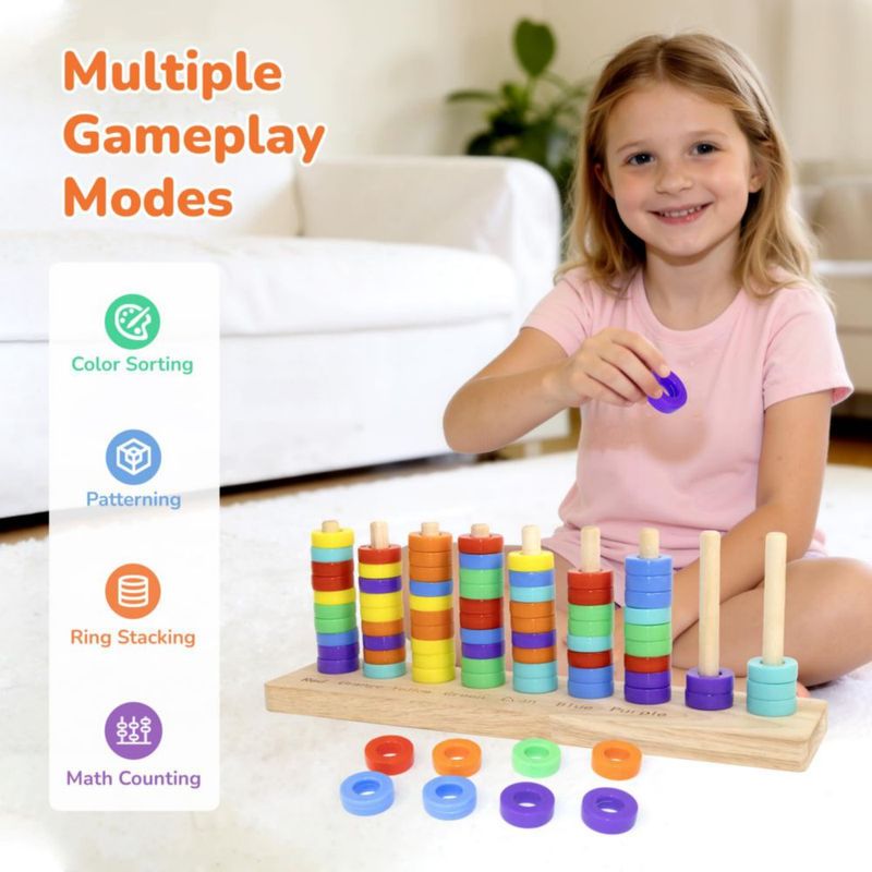Juego de apilamiento LITTLE YIFINI de 7 colores con anillos de madera