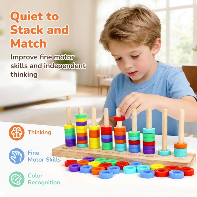 Juego de apilamiento LITTLE YIFINI de 7 colores con anillos de madera