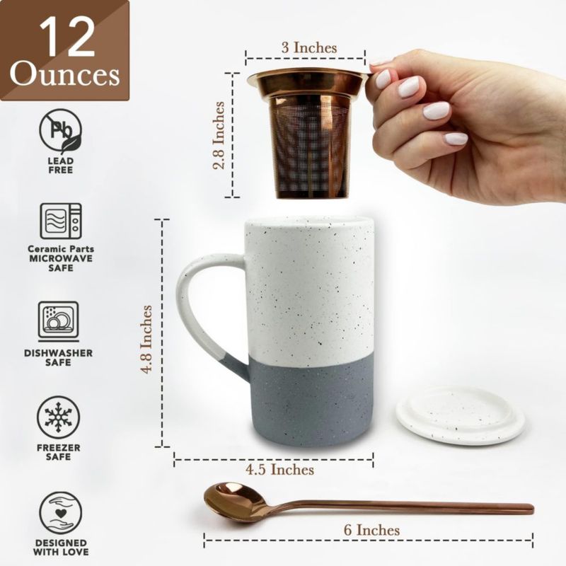 Taza de té MORA 355 ml con infusor cuchara y tapa