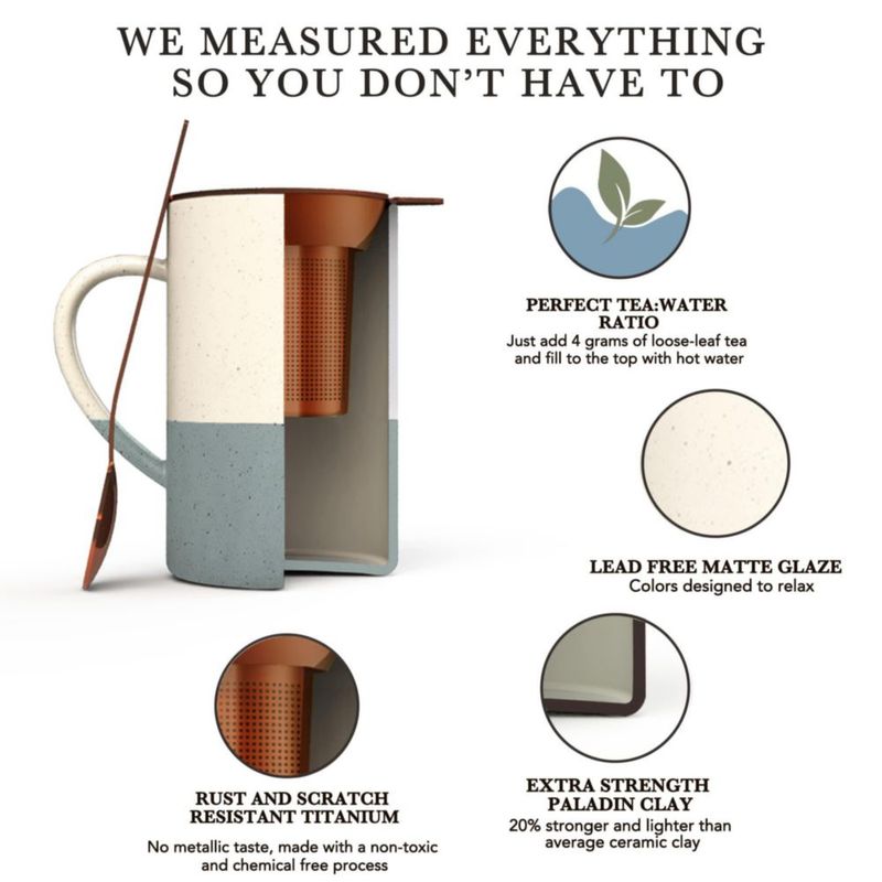 Taza de té MORA 355 ml con infusor cuchara y tapa