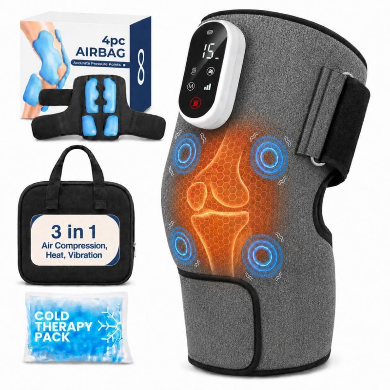 Masajeador de Rodilla SereneLife 3 en 1 Inalámbrico con Compresión de Aire Calor y Vibración