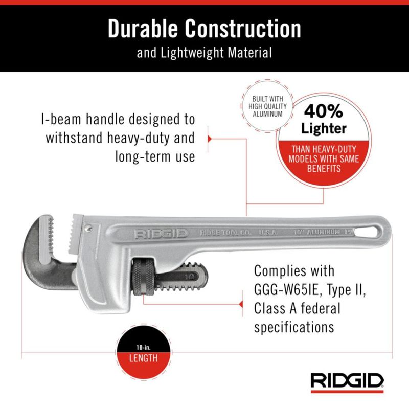 Llave de tubo RIDGID 25 cm mandíbula recta de gancho aluminio